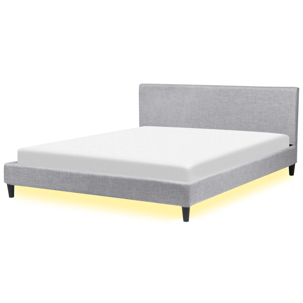 Letto 180 x 200 cm con rete a doghe in tessuto grigio con LED bianco contemporaneo