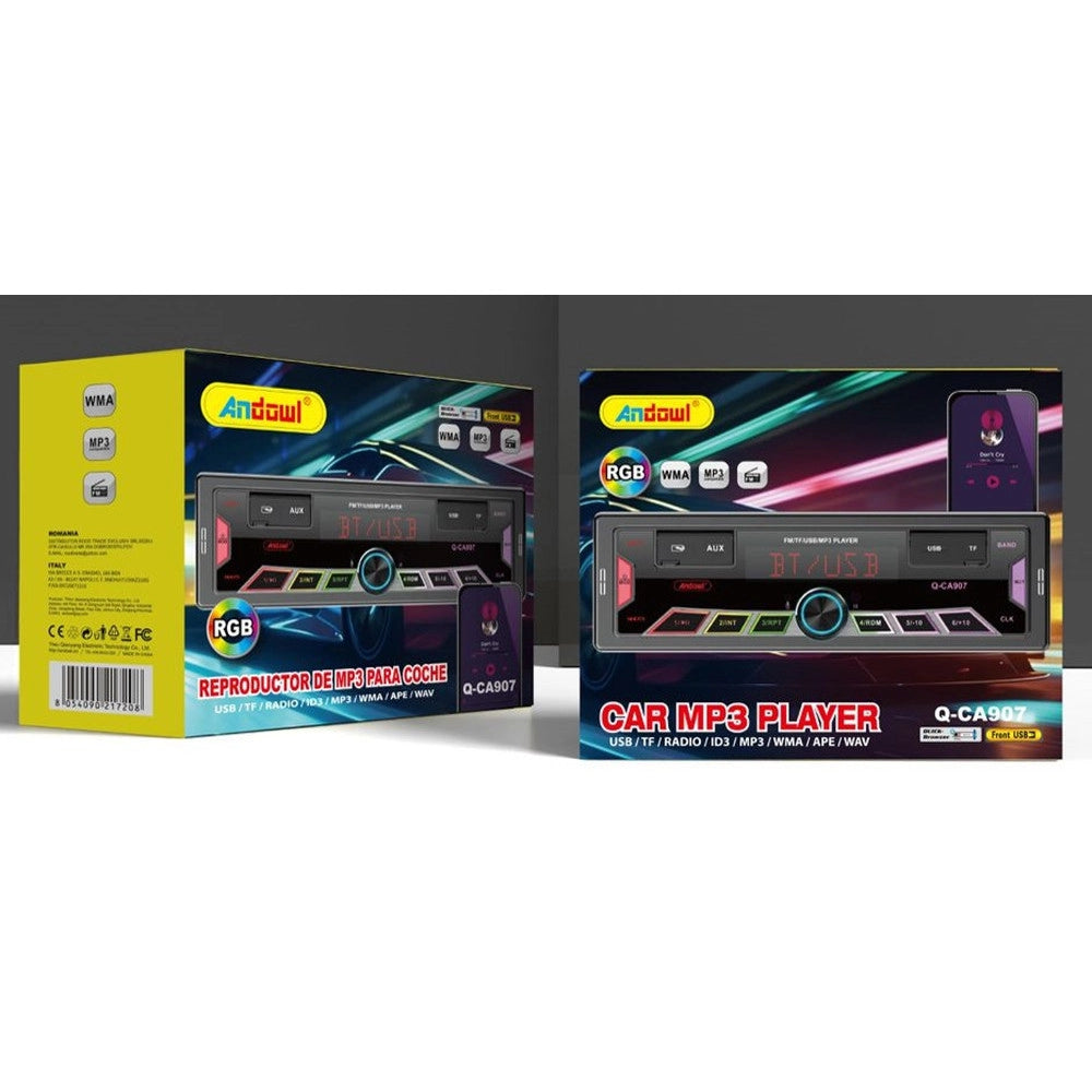 Trade Shop - Sistema Audio Per Auto Con Lettore Mp3 Usb Tf Radio Fm Bluetooth Illuminazione Rgb Q-ca907 -
