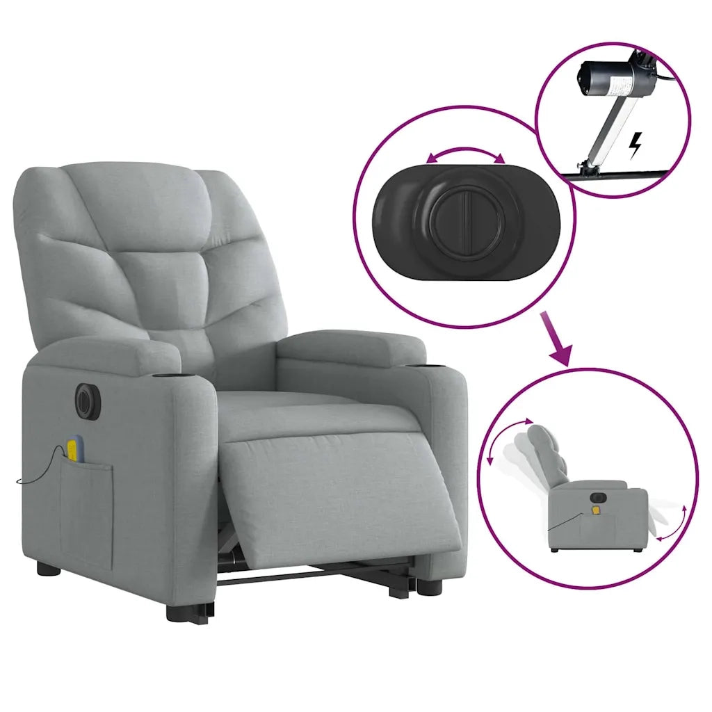 Poltrona Alzapersona Massaggi Elettrica Grigio Chiaro Tessuto