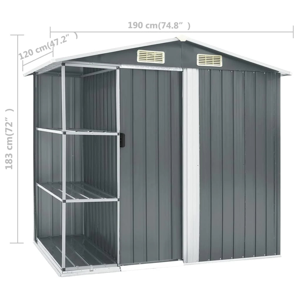 Casetta da giardino cabina ripostiglio casetta da esterno robusta casetta per attrezzi con ripiano 205 x 130 x 183 cm ferro grigio 02_0022223