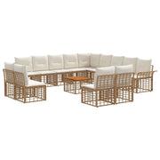 Set di divani da esterno 14 pcs Naturale e Bianco Crema
