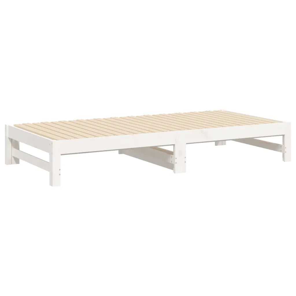 Letto matrimoniale | Letto per adulti | Dormeuse Estraibile Bianca 2x(75x190) cm Legno Massello di Pino