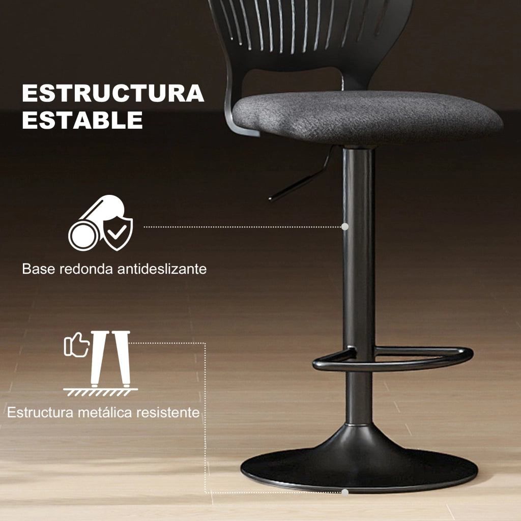 Sgabello da Bar Girevole 360¡ã Regolabile in Altezza 84-105 cm ¨C Xylo ¨C Schienale Traforato Nero