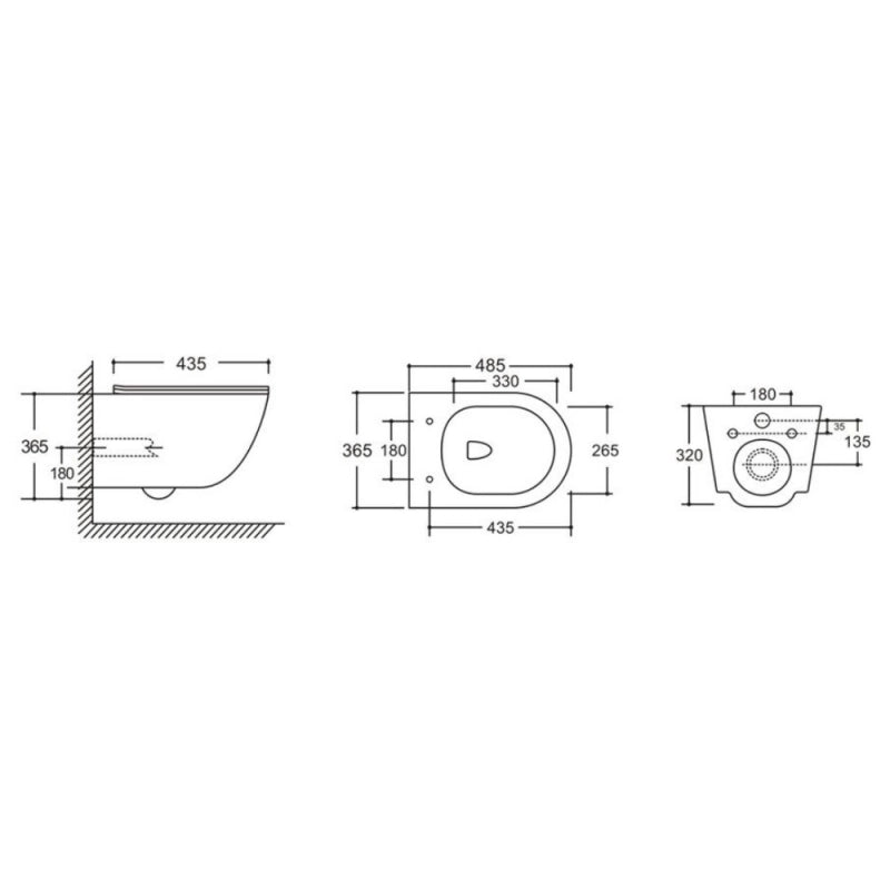 WC sospeso YJ-2381MB 48.5x36.5x36.5 cm nero opaco