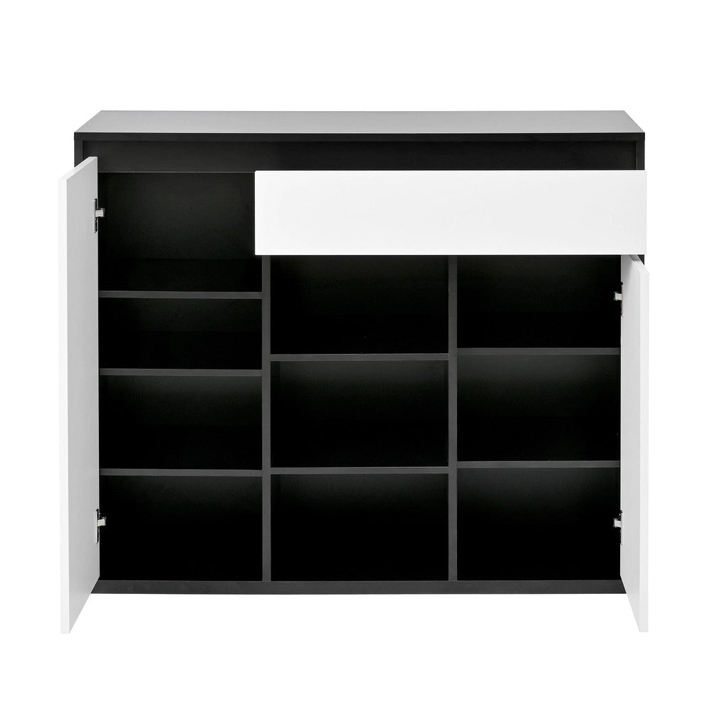 Scarpiera 2 Ante con Cassetto e LED ¨C MINIMAL ¨C Nero/Bianco, 12-17 Paia