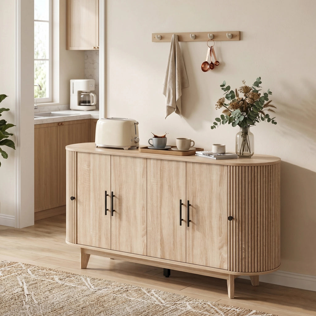 Credenza ovale con 4 ante e 2 ripiani regolabili ¨C Xylo ¨C 147x40x76 cm, quercia