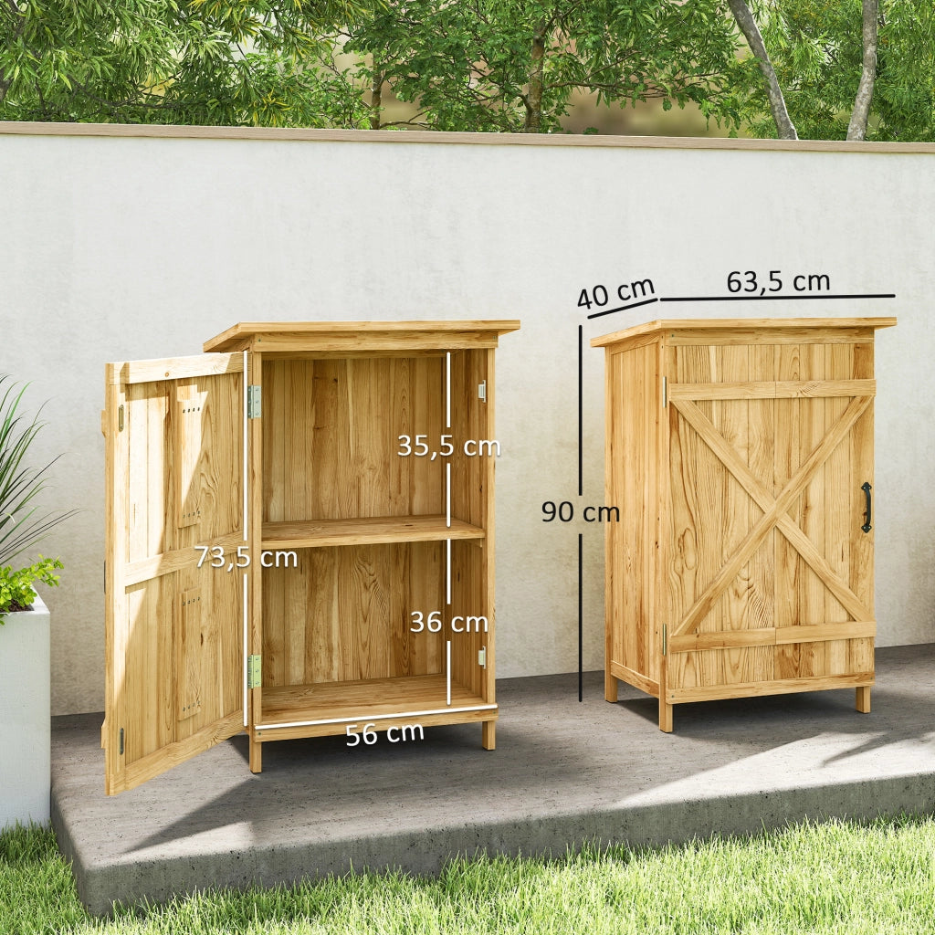 Caseta da Giardino in Legno Armadio per Attrezzi con 2 Ripiani e Porta ¨C zephmum ¨C Naturale 63.5x40x90 cm