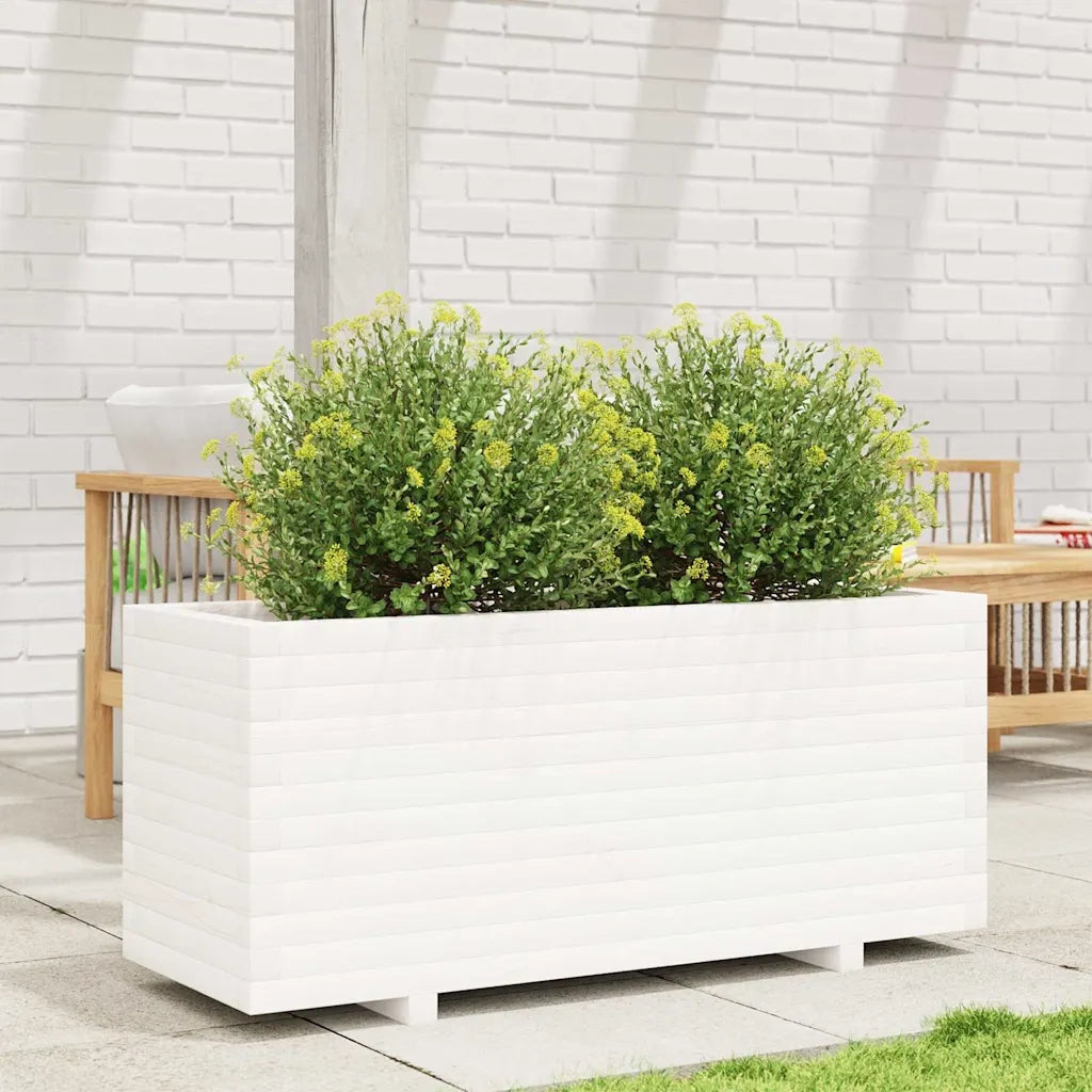 Fioriera da Giardino-Vaso da Esterno Bianca 110x40x49,5 cm Legno Massello Pino