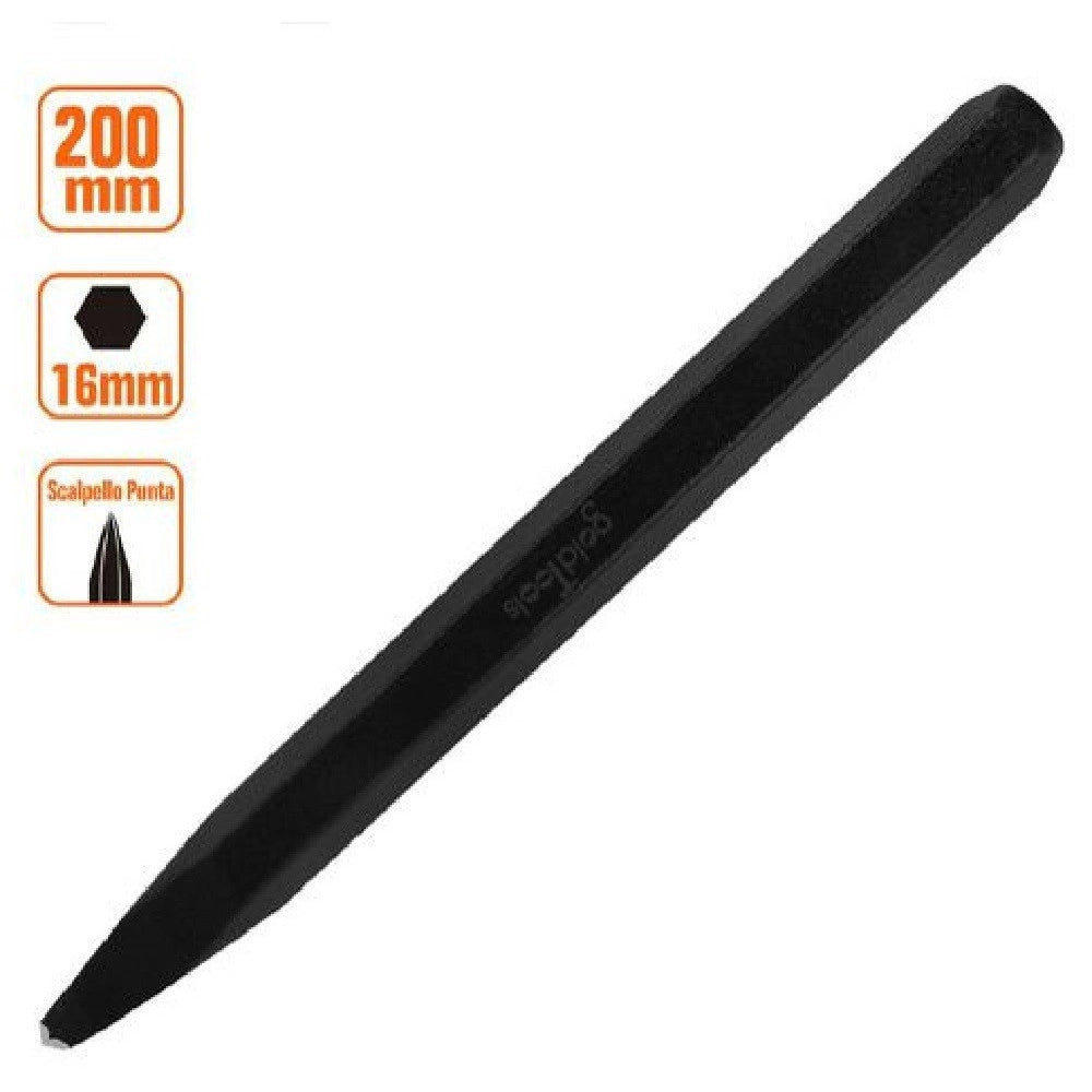 Trade Shop - Scalpello A Punta Attacco Esagonale In Acciaio 200x16mm Utilizzo Su Pietra 57019 -