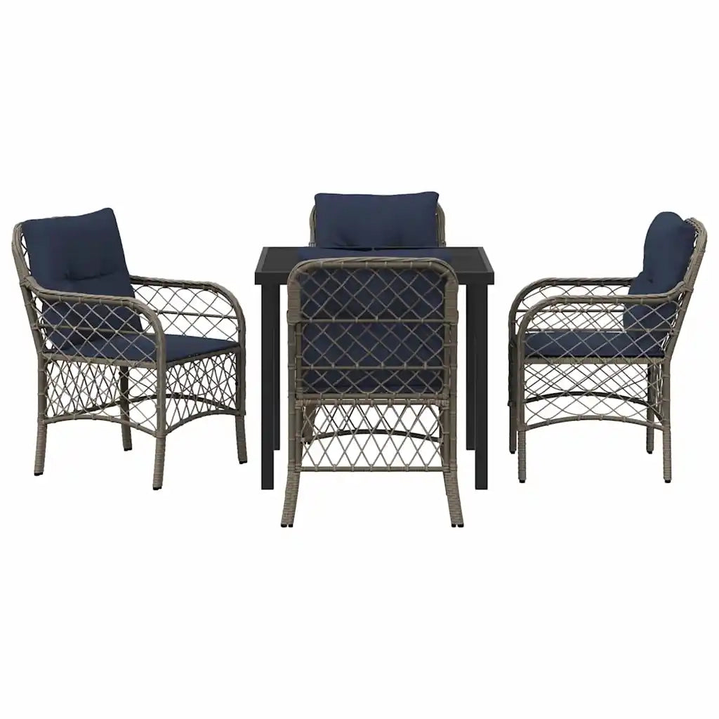 Set da Pranzo per Giardino 5 pcs Grigio e Nero Rattan