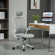 Sedia da ufficio ergonomica grigia con poggiatesta