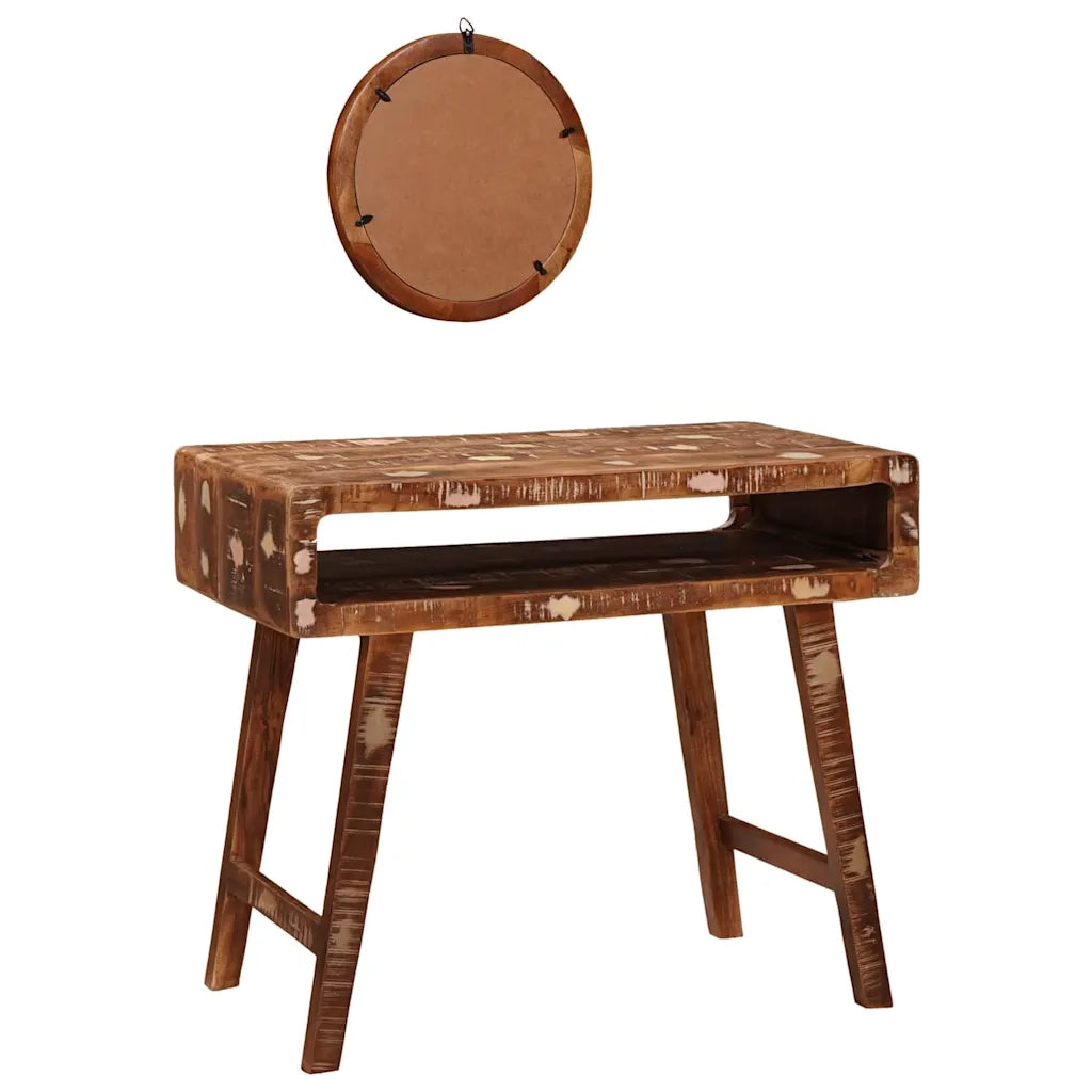 Tavolo da Trucco con specchio Marrone Legno Recuperato Massello 4104566