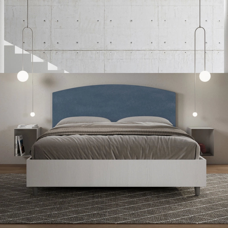Letto Matrimoniale 160x190 cm struttura bianco frassino testata Antilia - Contenitore,Microfibra,Blu