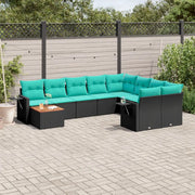 Set Divani da Giardino 10 pz con Cuscini Nero in Polyrattan 3224727