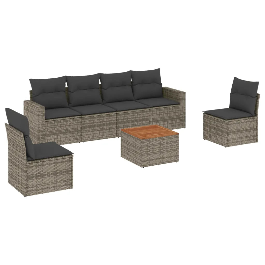 Set Divani da Giardino 7 pz con Cuscini Grigio in Polyrattan 3256403