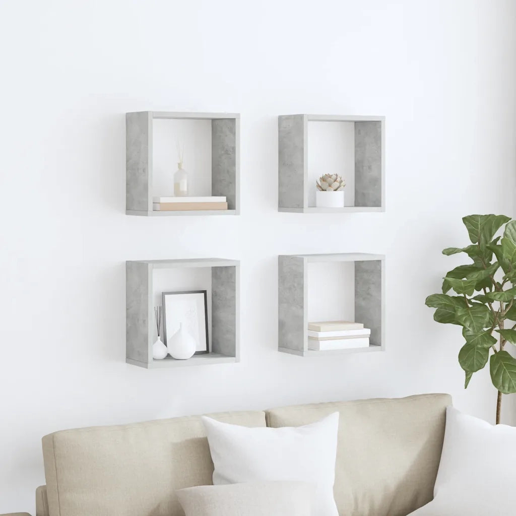 Mensole Parete a Cubo 4 pz Grigio Cemento 30x15x30 cm 807011