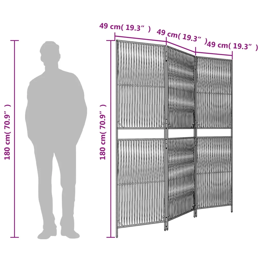 Divisorio per Ambienti | Divider per stanze | Paravento a 3 Pannelli Marrone in Polyrattan