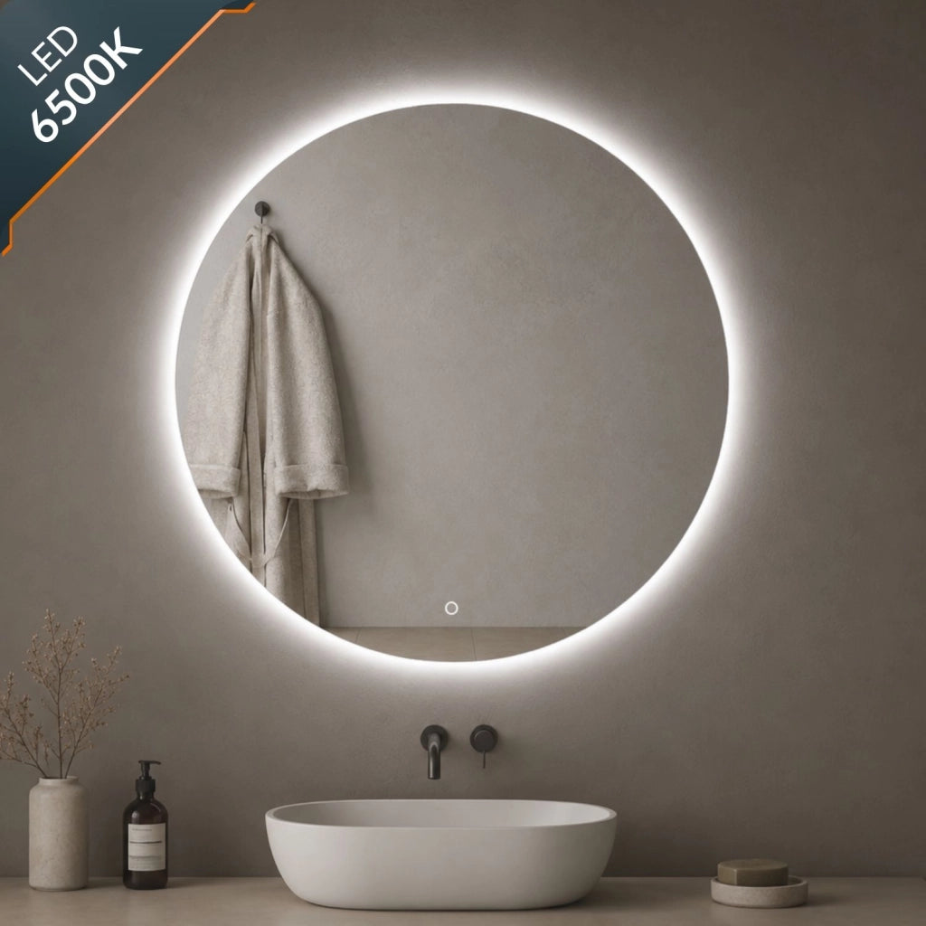 Specchio tondo retroilluminato led elegante per bagno *** misura Ø60, tonalità dimmerabile 2700-4500-6500k, confezi...