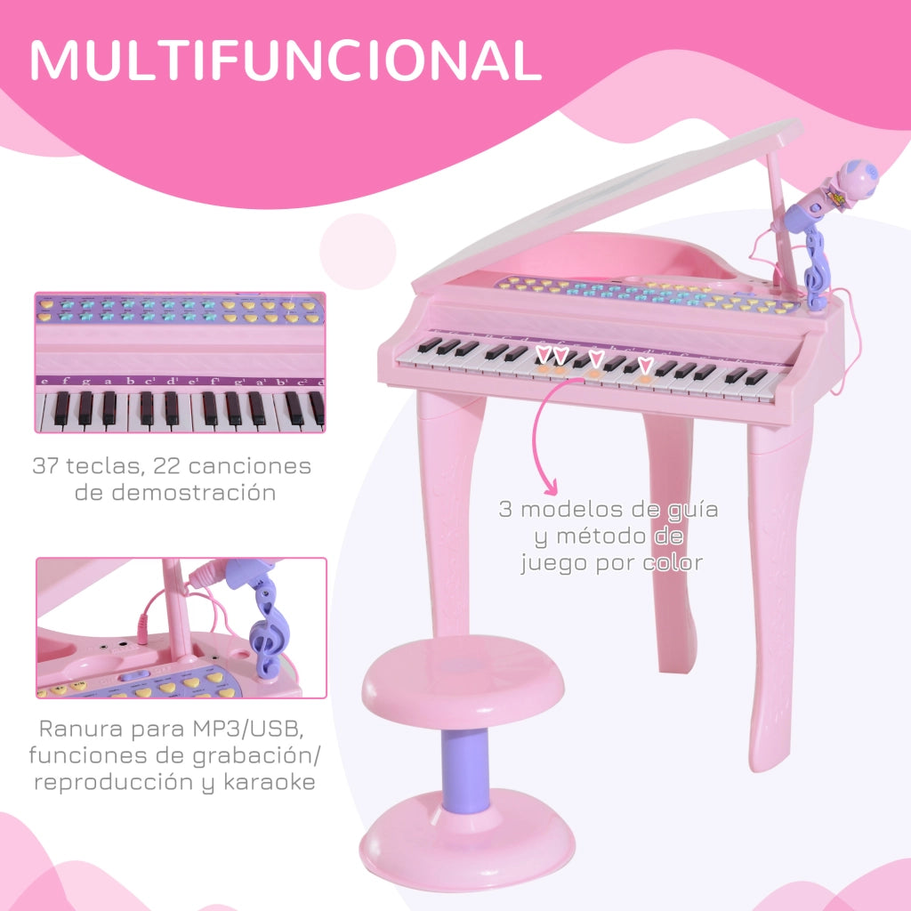 Pianoforte Elettronico per Bambini con Microfono e Luci ¨C zephmum ¨C 37 Tasti Rosa