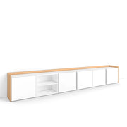 Mobile TV Soggiorno, 309x50x35 cm, Per TV fino a 80", Mobile Soggiorno, Bianco e Rovere soft