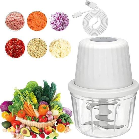 Multifunzionale macchina per affettare e tritare verdure e carne - 400 ml - 6 lame - ricaricabile - aiuto in cucina per cipolle, aglio, noci