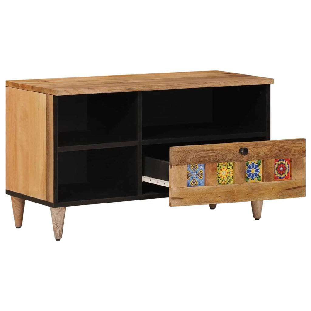 Mobile TV Naturale 80 x 33 x 46 cm Legno di mango massello