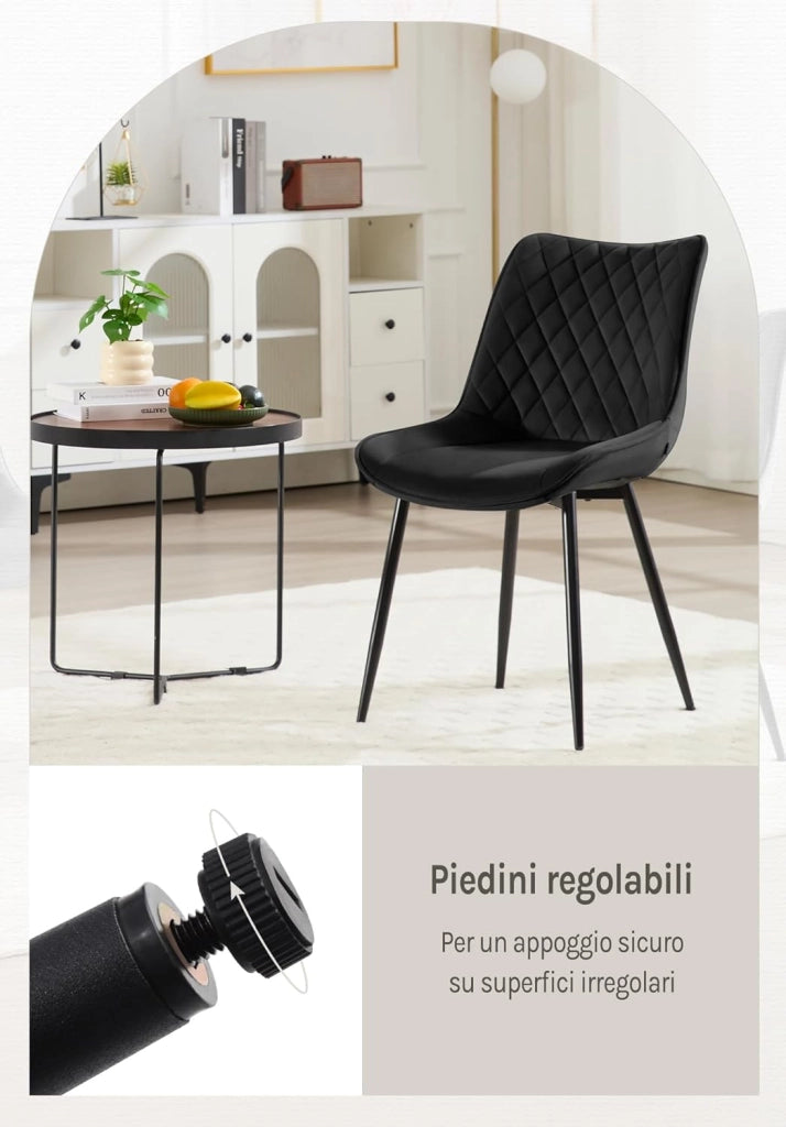 set di 2 sedie cucina moderne sedie imbottite Adatte per Sala da Pranzo, Soggiorno, Camera da Letto Estetica in Tessuto di velluto Nero Metallo BH209sz-2