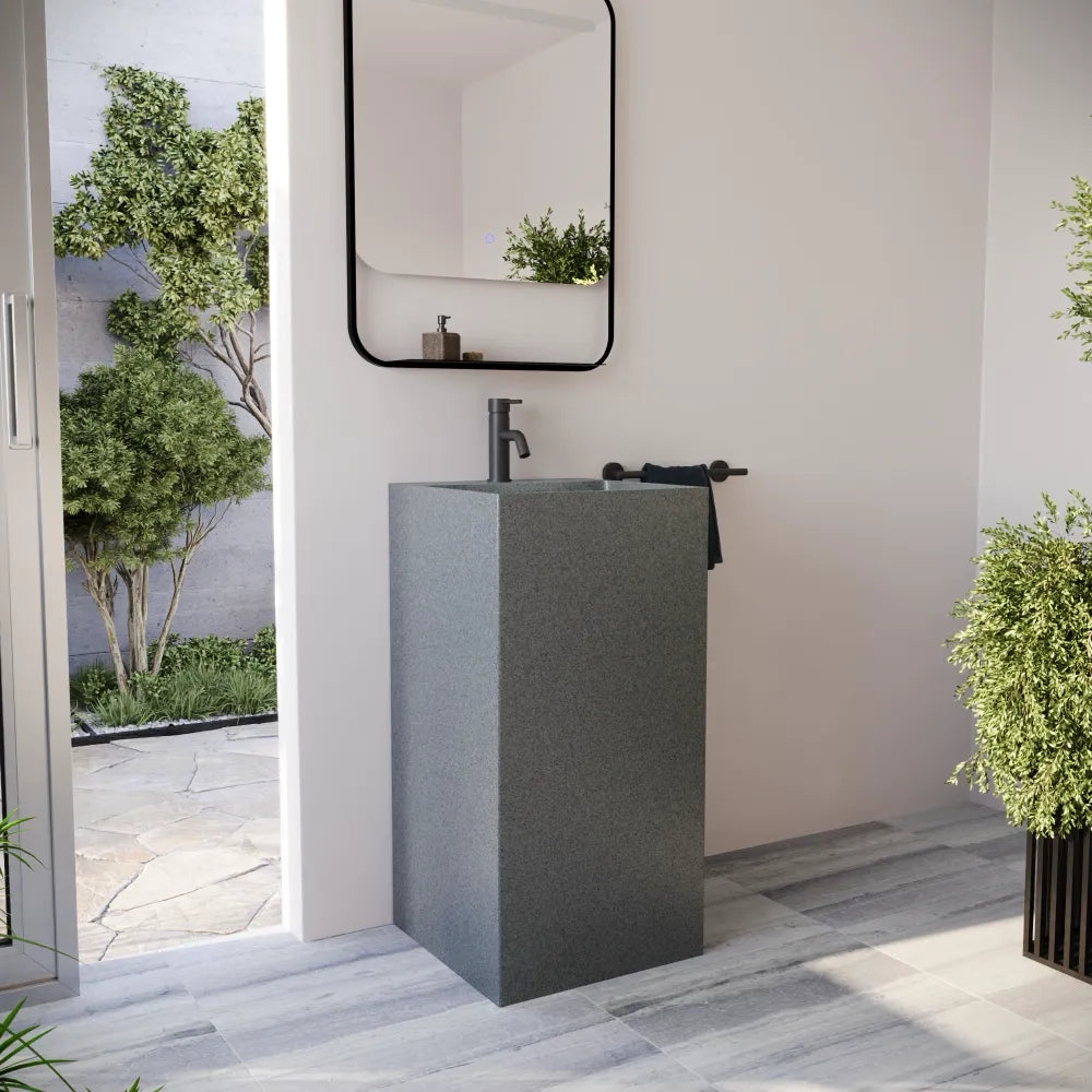 Lavabo freestanding quadrato 45x45x90cm in microcemento grigio | Flores
