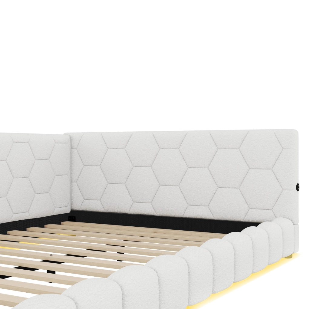 Divano letto daybed con rete a doghe 140x200 cm; LED; USB e Type-C; bianco