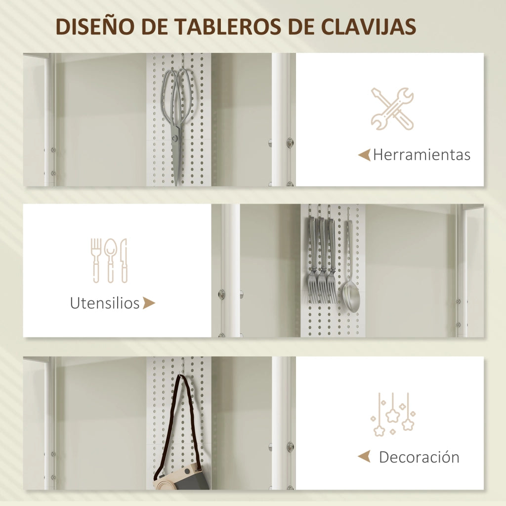 Libreria Scaffale 4 Livelli con Pannello Perforato ¨C Zephmum ¨C Bianco 80x24x180