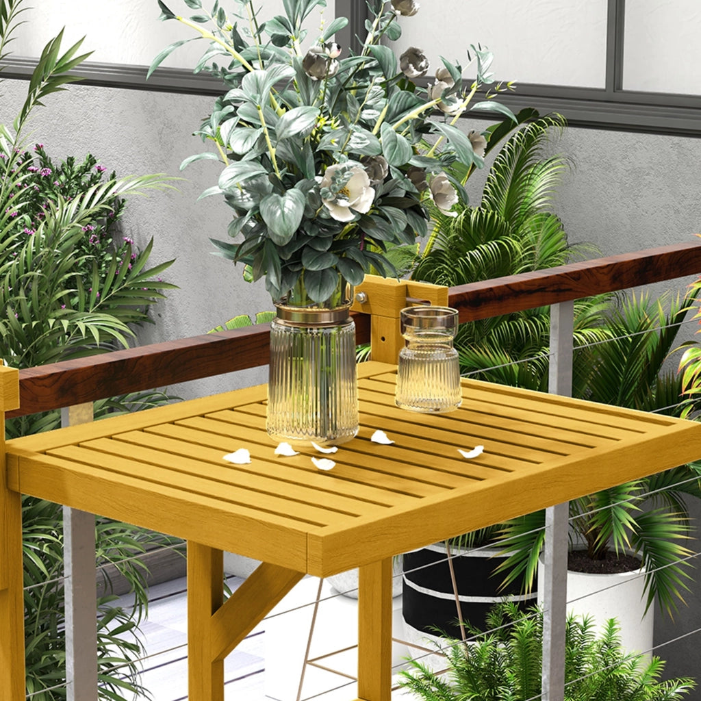 Tavolino da Ringhiera 68x65x55 cm per Balcone Pieghevole e Regolabile in Legno Colore Naturale