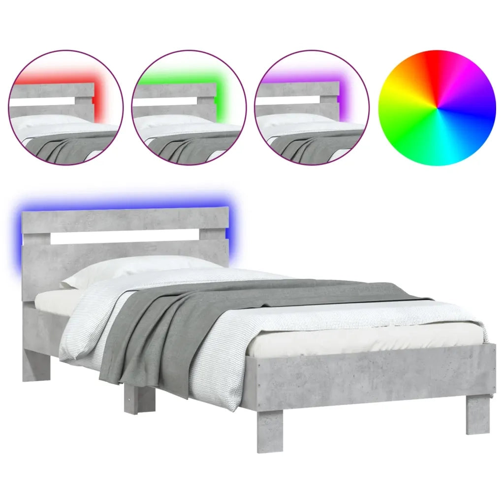 Giroletto con Testiera e LED Grigio Cemento 75x190 cm 838753
