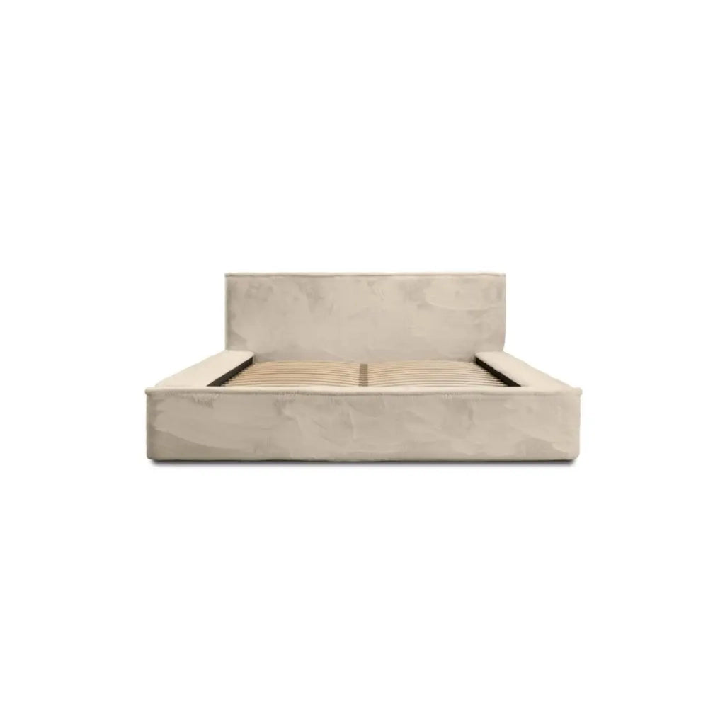 Letto contenitore ORLANE – Velluto beige duna – 180x200 cm – Rete sollevabile – Design di alta gamma