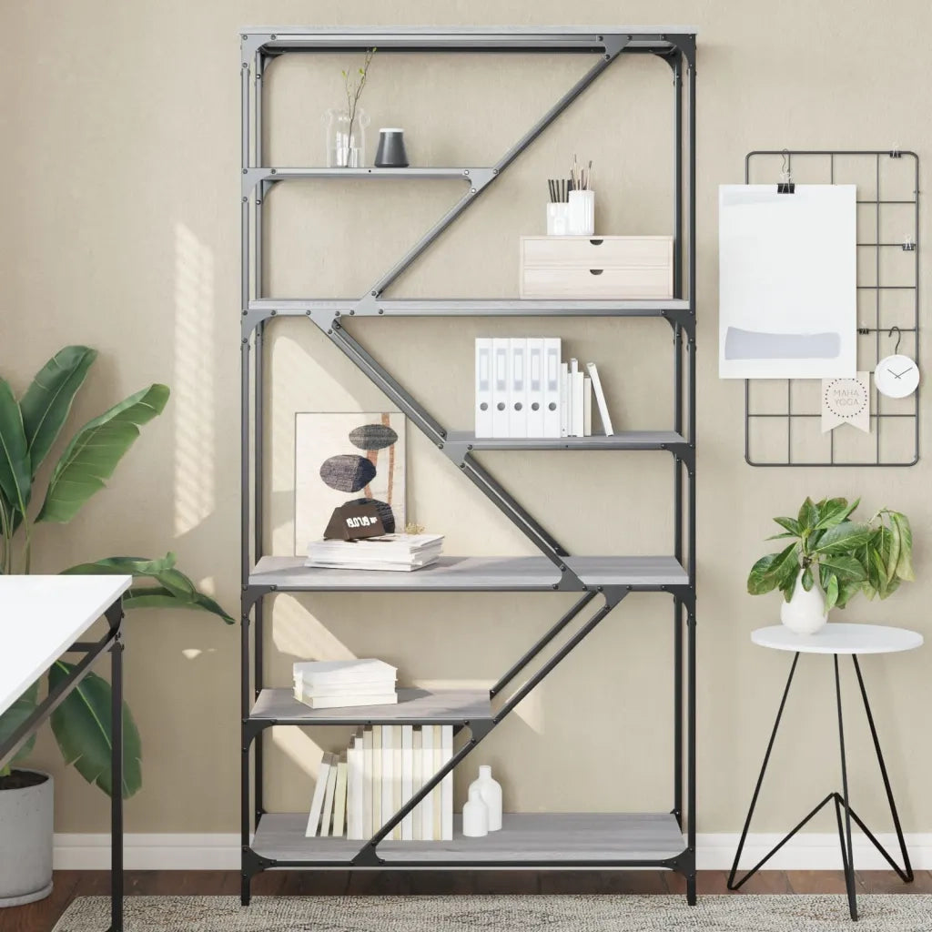 Libreria Grigio Sonoma 91x36x176 cm Legno Multistrato e Acciaio 835417