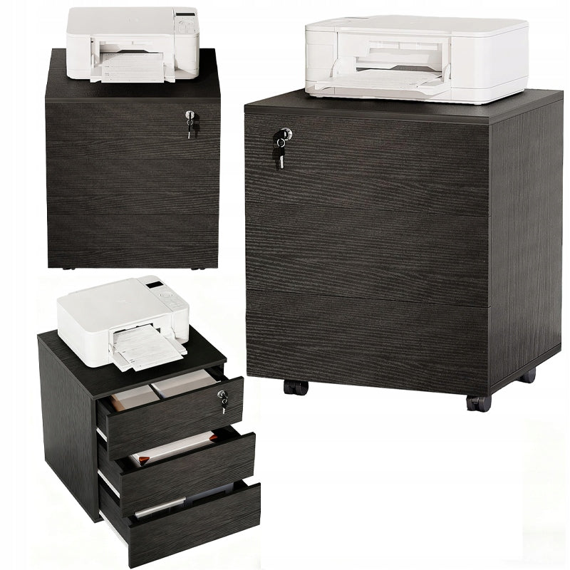 Contenitore da ufficio su ruote con cassetti con serratura, armadio mobile nero