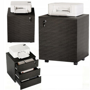 Contenitore da ufficio su ruote con cassetti con serratura, armadio mobile nero