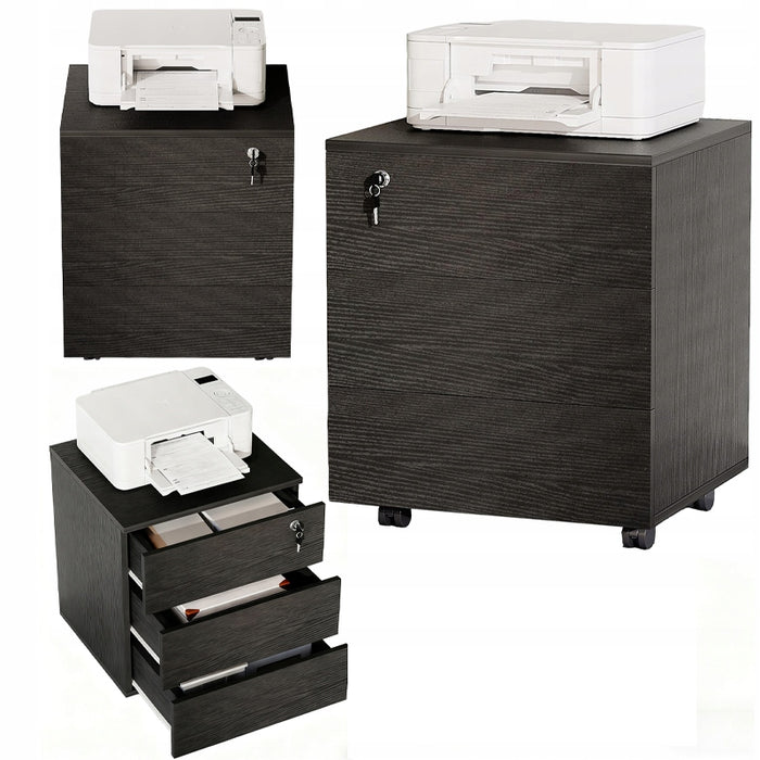 Contenitore da ufficio su ruote con cassetti con serratura, armadio mobile nero