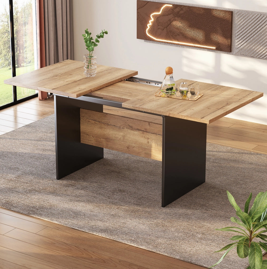 Tavolo da pranzo allungabile 140-180x80 cm in MDF; colore nero e noce scuro