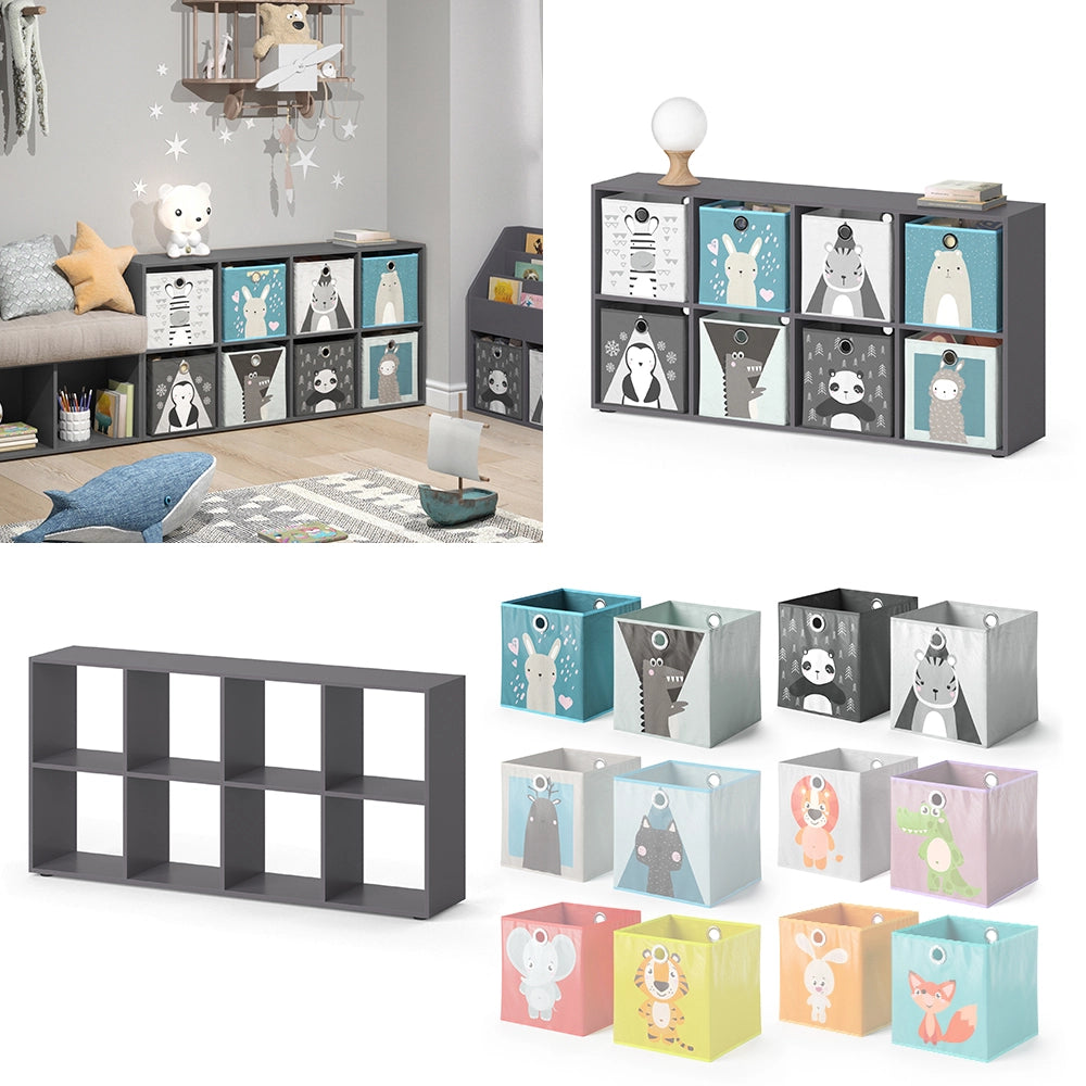 Vicco Libreria bambini Grigio 143 x 72 cm con 8 scatole pieghevoli