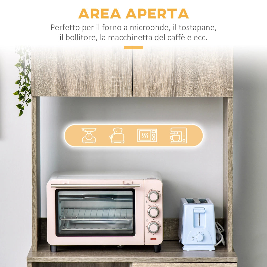 Credenza Moderna per Cucina o Sala da Pranzo, Mobile Buffet con Armadietti e Cassetti in Legno, Grigio, 71x41x178cm