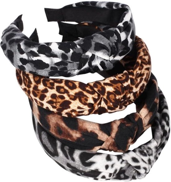 Cinturino di capelli ad impronta di leopardo - cinturino elastico antiscivolo per capelli - set da 4 - cinturino per yoga per donne e ragazze