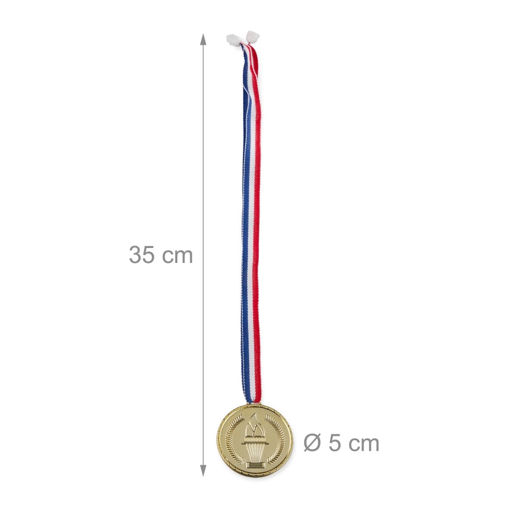 Set di 12 medaglie d'oro per bambini nastro tricolore premi di compleanno 5 x 0,5 cm in plastica dorata 13_0004302