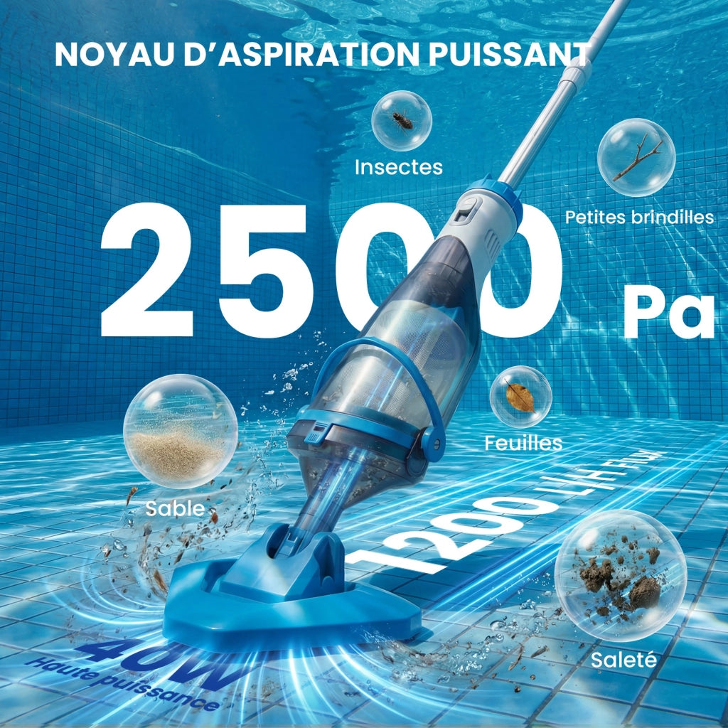 Aspirapolvere per piscina senza fili ¨C zephmum ¨C blu, manico telescopico, 60 min autonomia