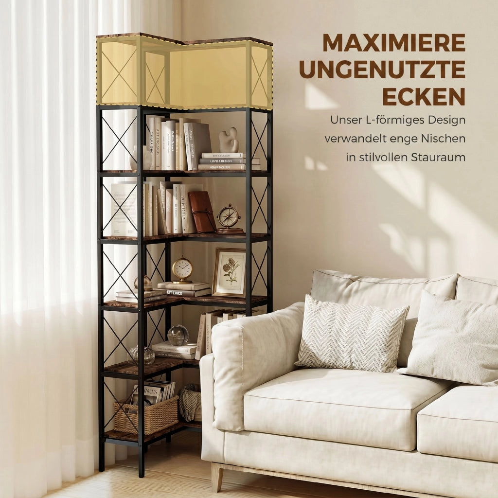 Libreria a L in metallo e legno ¨C zephmum ¨C marrone 60x60x200 cm