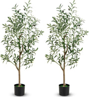 Set di 1/2 alberi di ulivo artificiali, pianta falsa da 130 cm con foglie e frutti realistici, tronco resistente in PE e base stabile, pianta decorativa per interni ed esterni (2)