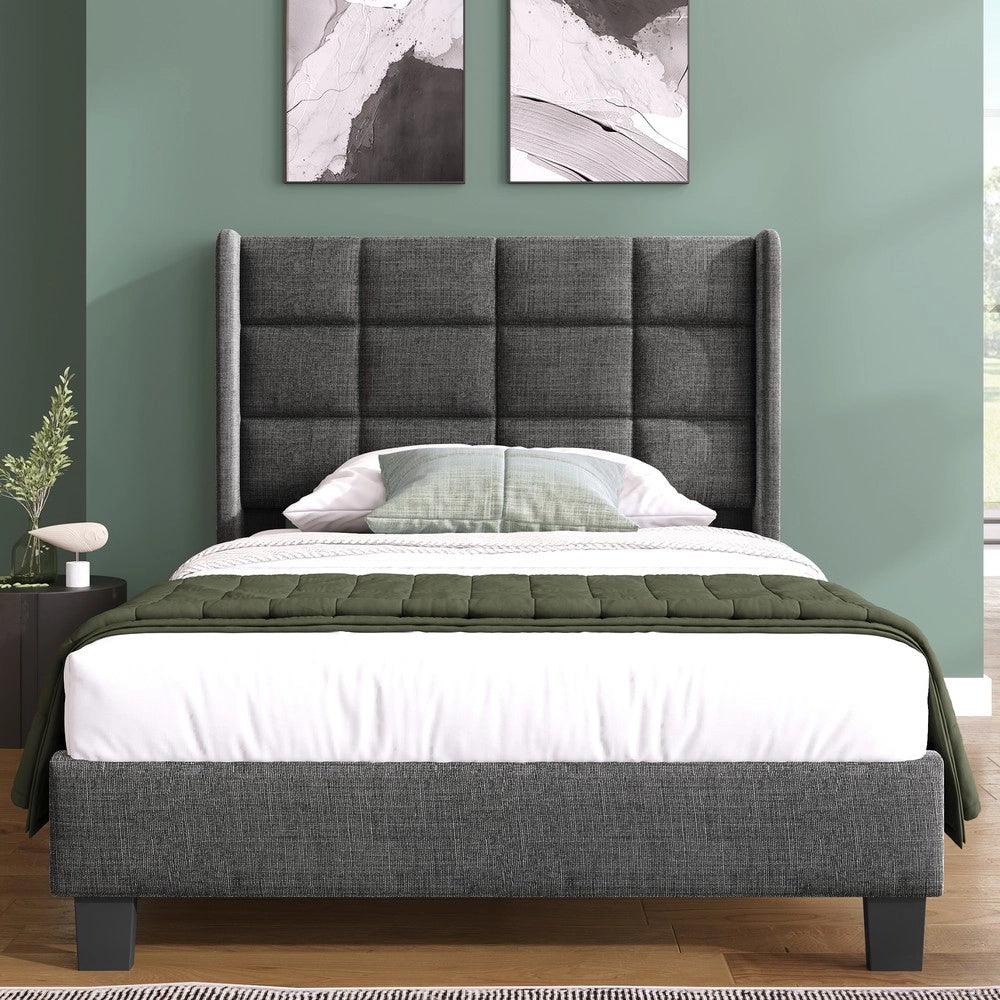 Letto Imbottito Singolo con Testiera e Rete a Doghe ¨C MINIMAL ¨C Grigio, 90x200