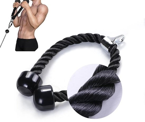 Manubrio di Trazione - Materiale Nylon Resistente - Corda per Tricipiti - Maniglie Antiscivolo - Acciaio Inossidabile - Fino a 300 kg di Peso - Corda per Tricipiti