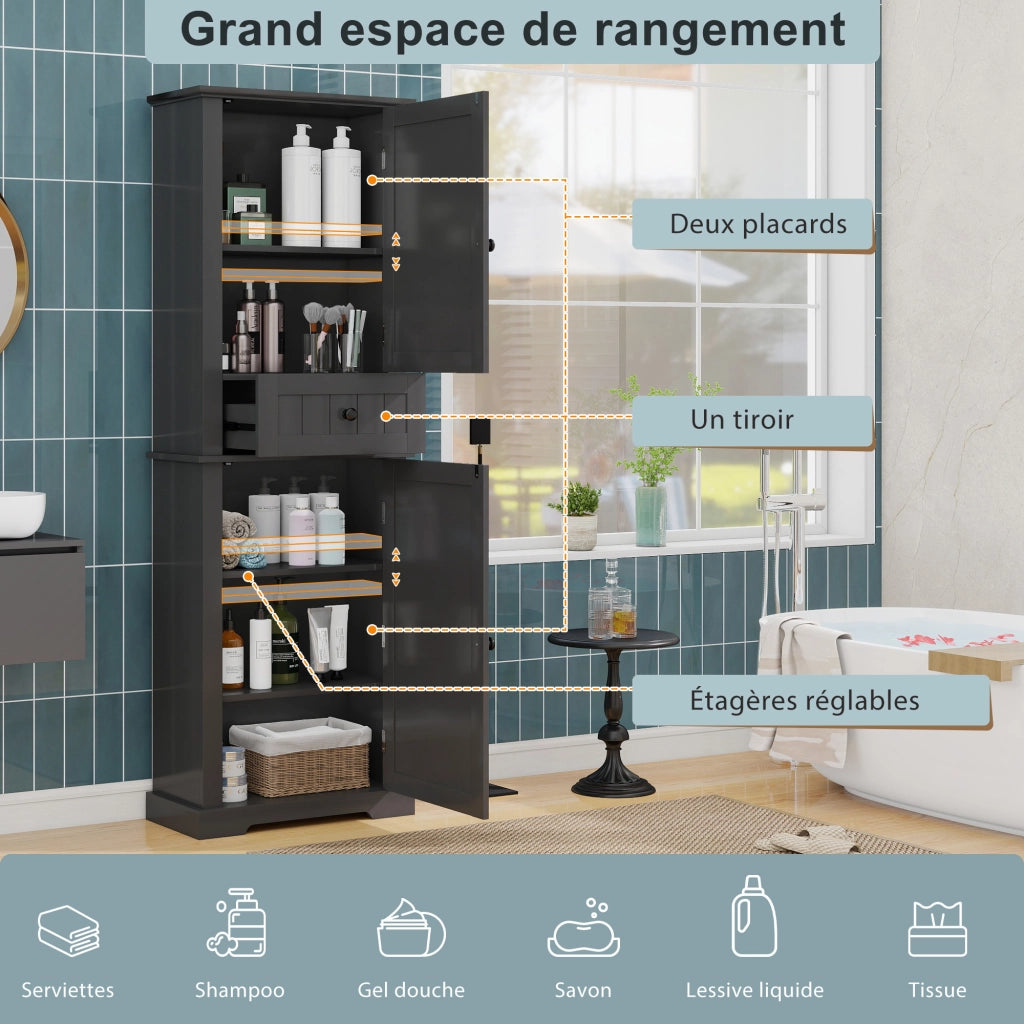 Mobile da bagno con 2 ante; 1 cassetto e ripiani regolabili - per bagno - nero
