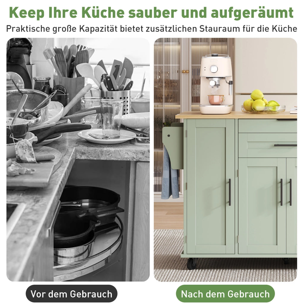 Mobile cucina con piano estraibile 136x70x92 cm in MDF verde antico