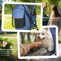 Passeggino per Cani con Cesto, Cuscino e 2 Guinzagli, in Acciaio e Tessuto Oxford, 81x48x99 cm, Nero e Blu Scuro